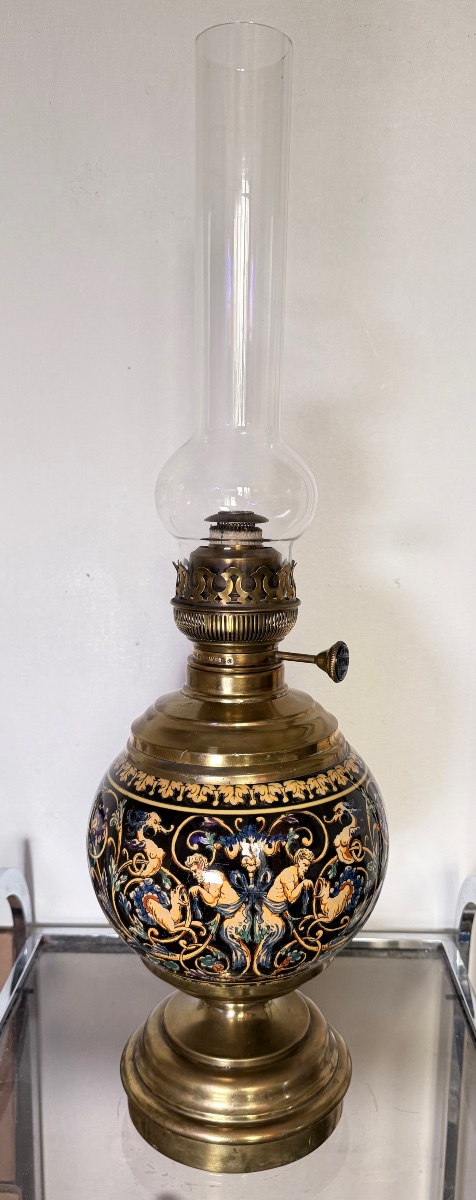19th-century Gien Earthenware Kerosene Lamp