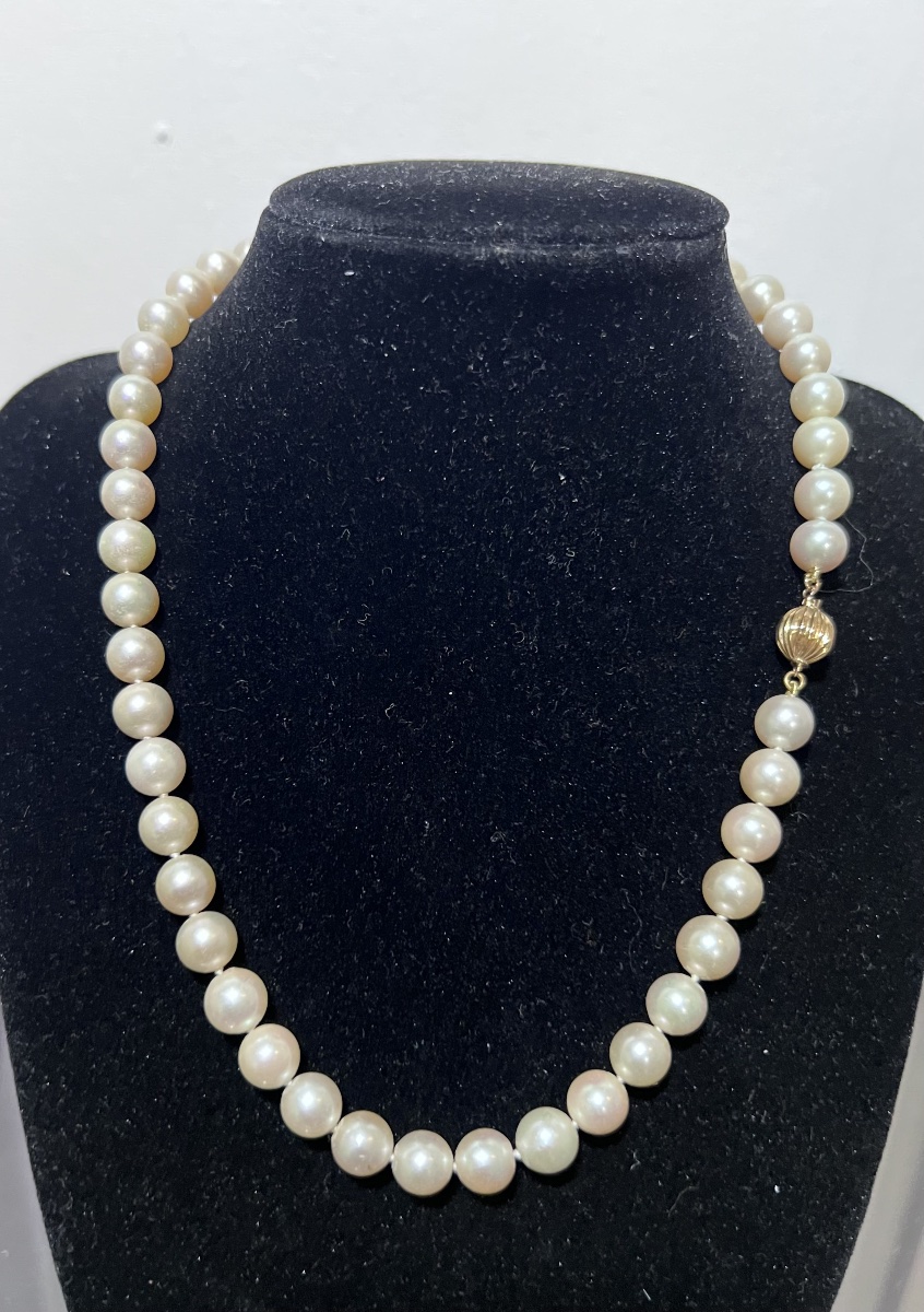 Collier choker 49 perles de culture AKOYA fermoir or 18K  43,5 cm-photo-3