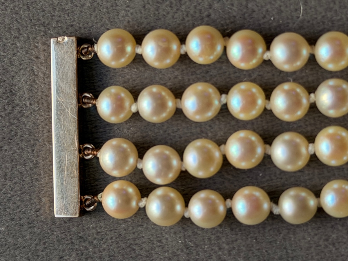 Bracelet 4 rangs perles de culture fermoir et 3 barrettes en or 18K 17,5 cm-photo-3