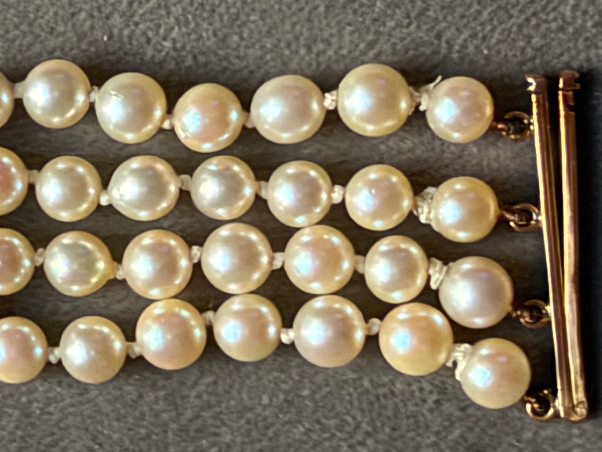 Bracelet 4 rangs perles de culture fermoir et 3 barrettes en or 18K 17,5 cm-photo-4