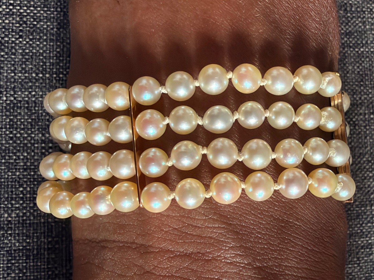 Bracelet 4 rangs perles de culture fermoir et 3 barrettes en or 18K 17,5 cm-photo-1
