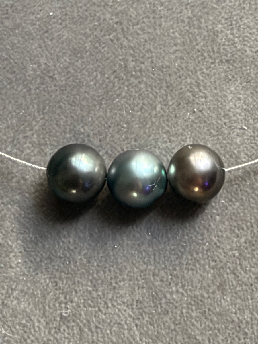 Collier 3 perles de Tahiti 9 mm argent 925°/°° 41 cm-photo-2