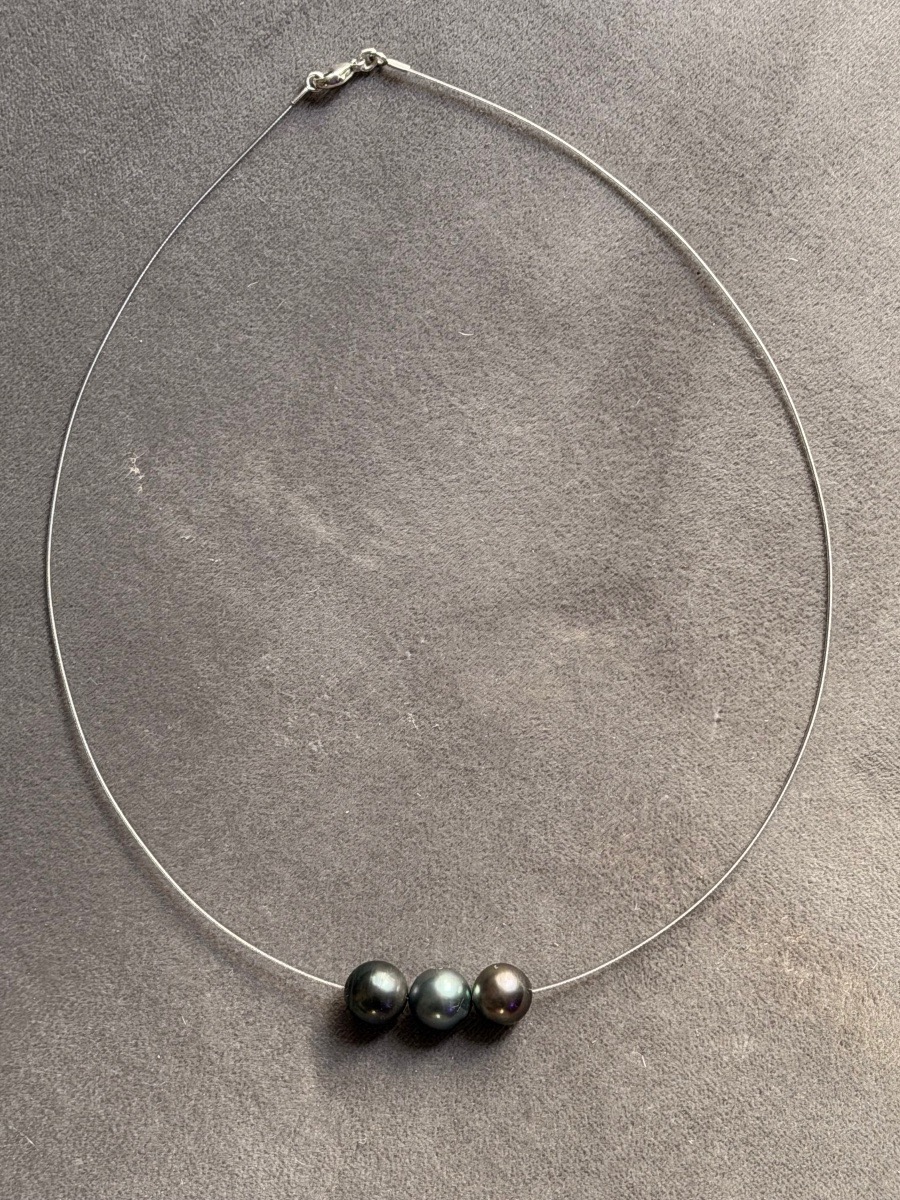 Collier 3 perles de Tahiti 9 mm argent 925°/°° 41 cm-photo-3