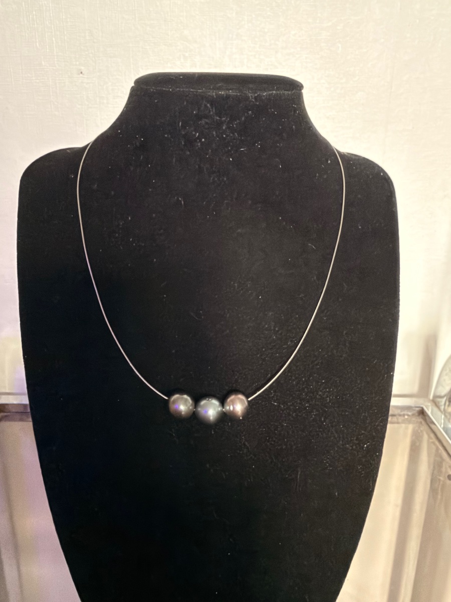 Collier 3 perles de Tahiti 9 mm argent 925°/°° 41 cm