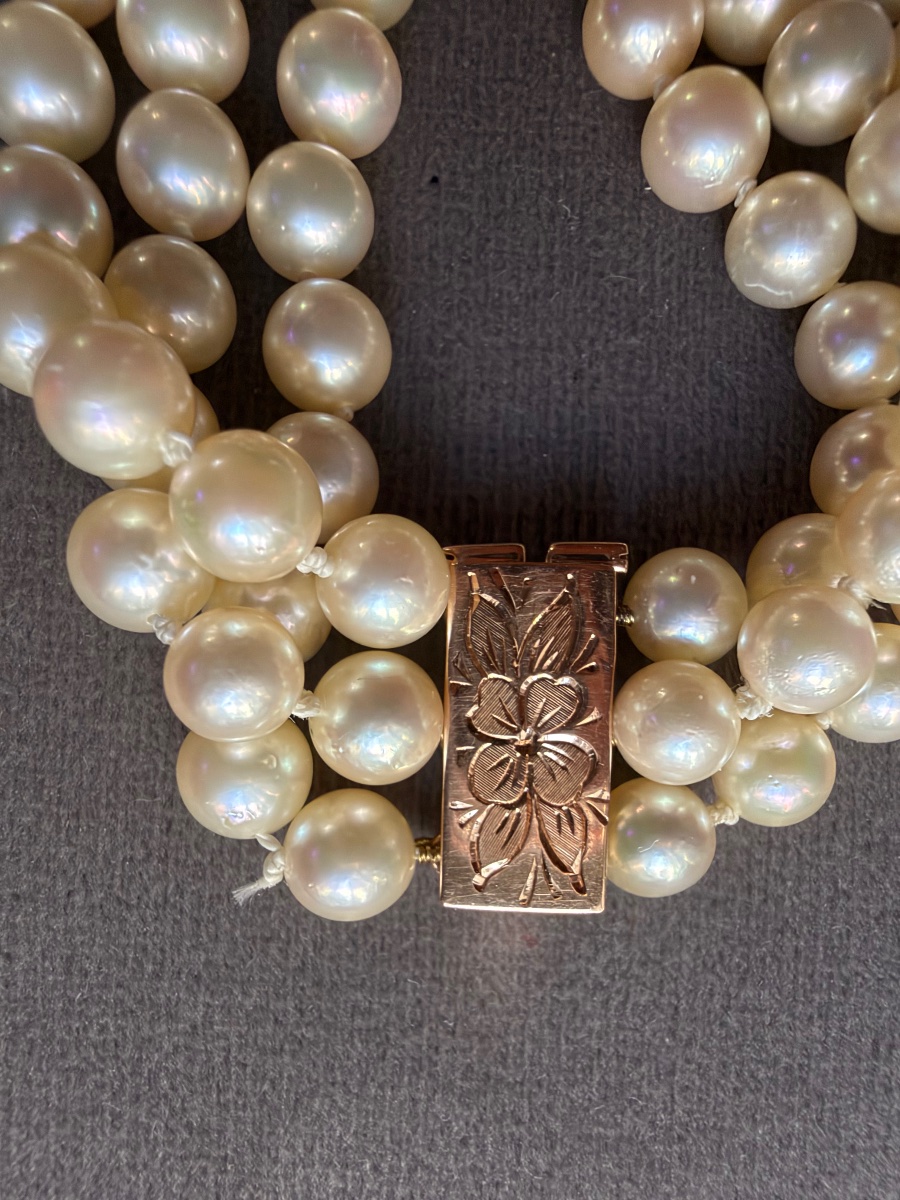 3-row Cultured Pearl Bracelet With 18k Gold Clasp And 2 Bars, 20 Cm-photo-2