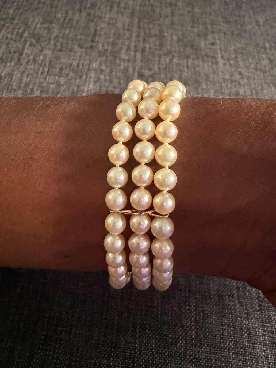 3-row Cultured Pearl Bracelet With 18k Gold Clasp And 2 Bars, 20 Cm-photo-3