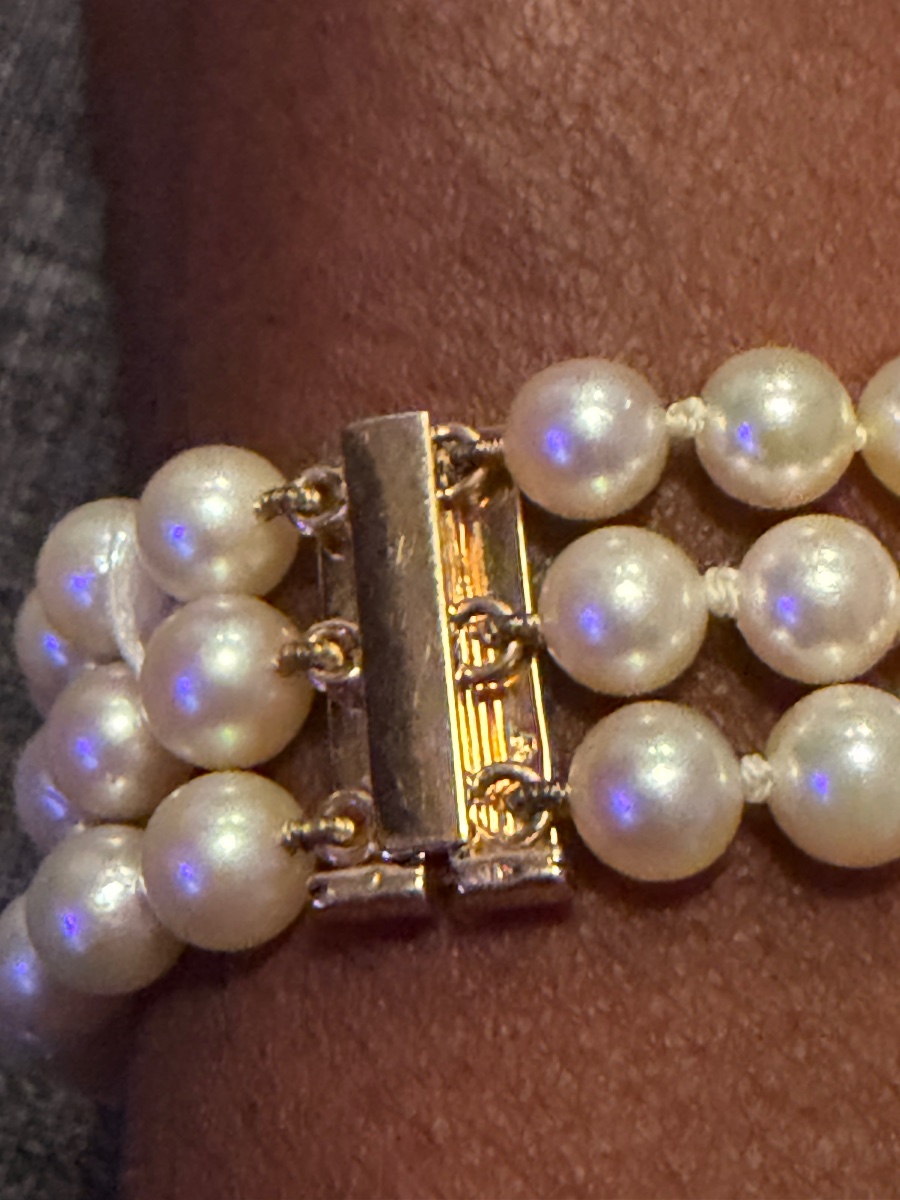 3-row Cultured Pearl Bracelet With 18k Gold Clasp And 2 Bars, 20 Cm-photo-1