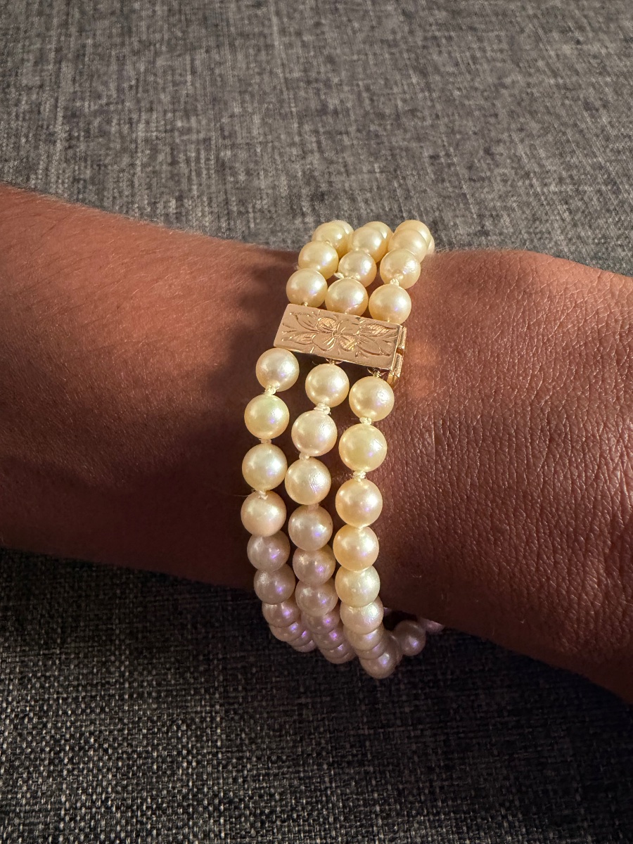 3-row Cultured Pearl Bracelet With 18k Gold Clasp And 2 Bars, 20 Cm-photo-3