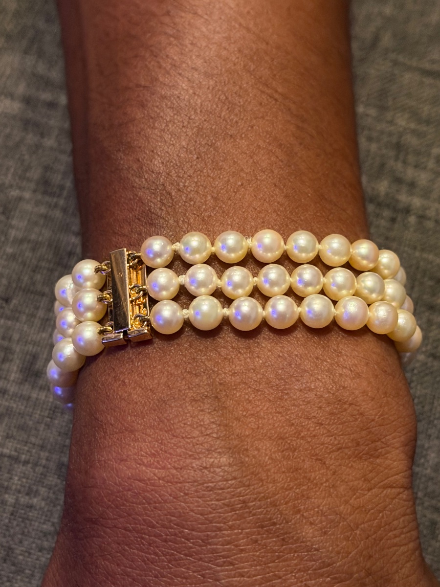 3-row Cultured Pearl Bracelet With 18k Gold Clasp And 2 Bars, 20 Cm-photo-4