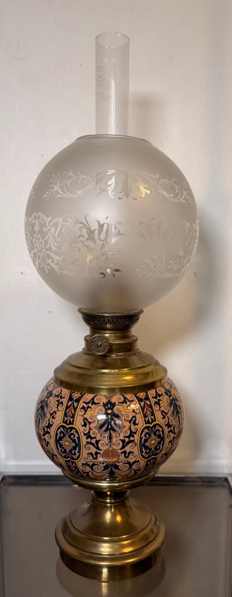 Lampe à pétrole faience de gien 19 eme siècle-photo-2
