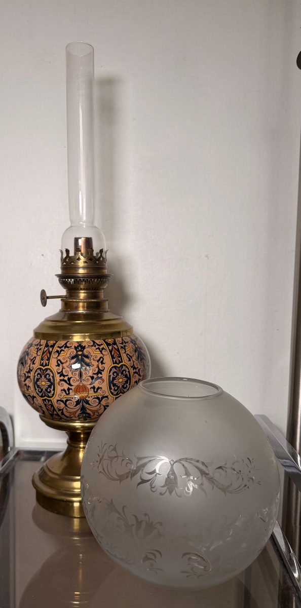 Lampe à pétrole faience de gien 19 eme siècle-photo-3
