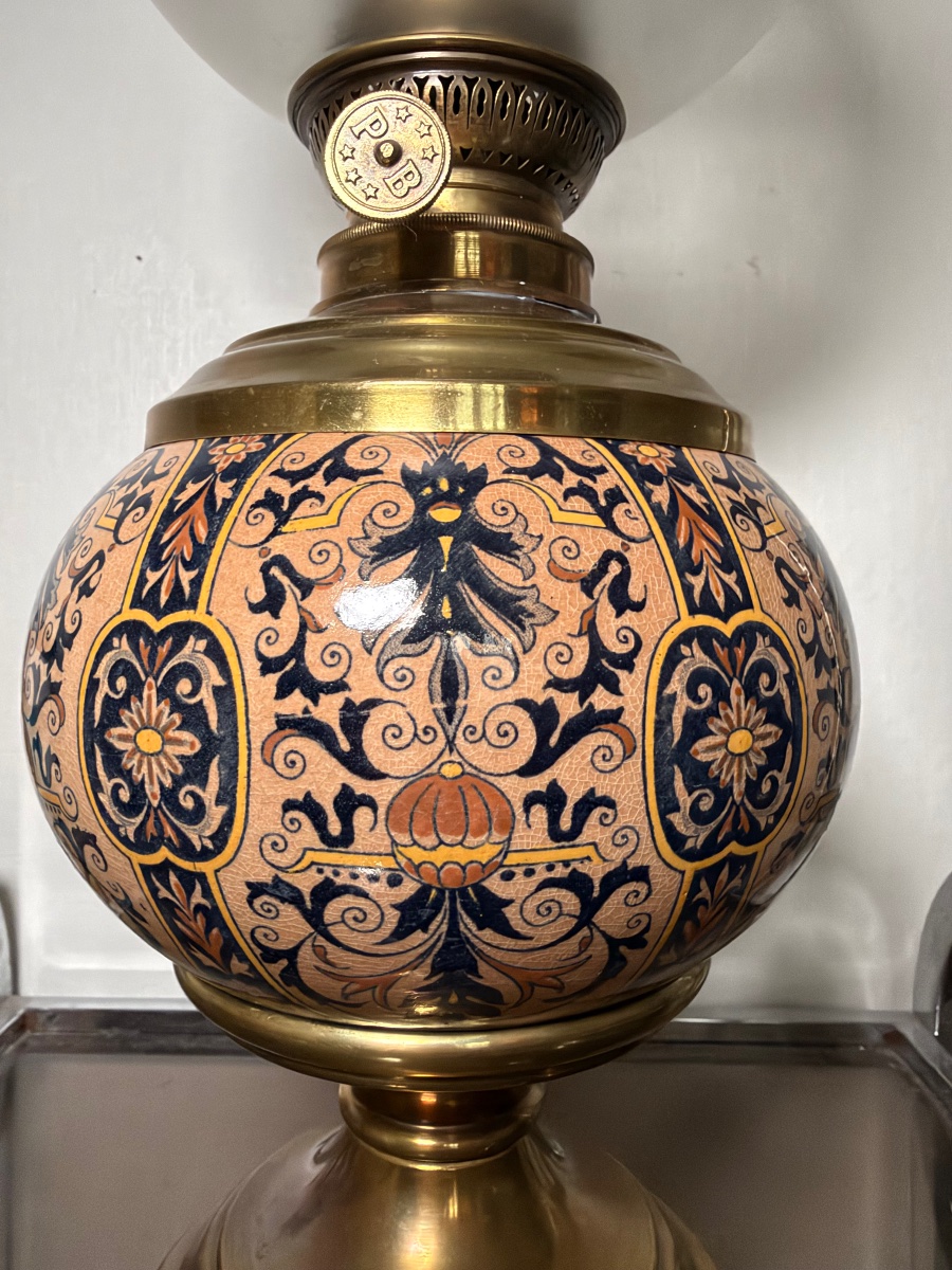 Lampe à pétrole faience de gien 19 eme siècle-photo-4