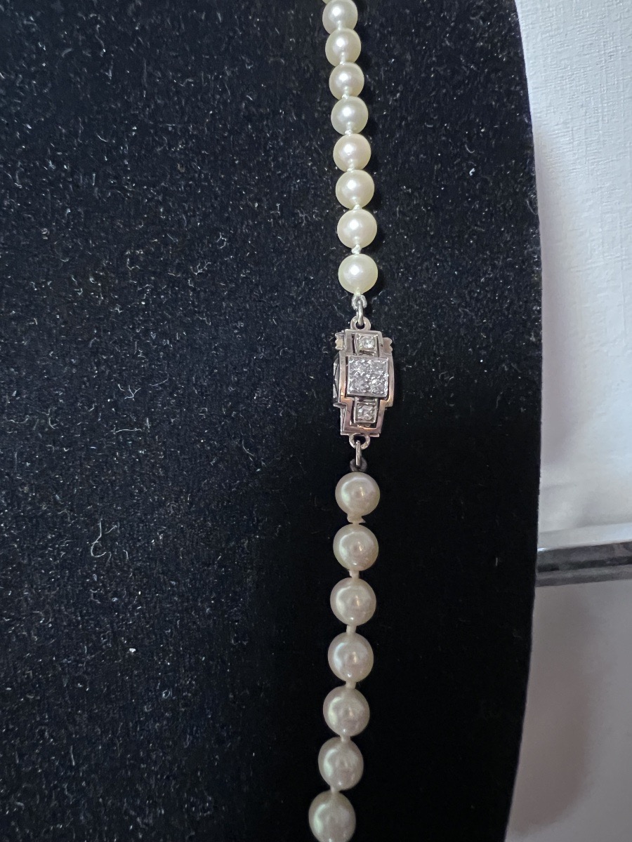 Collier 77 perles de culture en chute fermoir or 18K et diamants 55 cm-photo-4