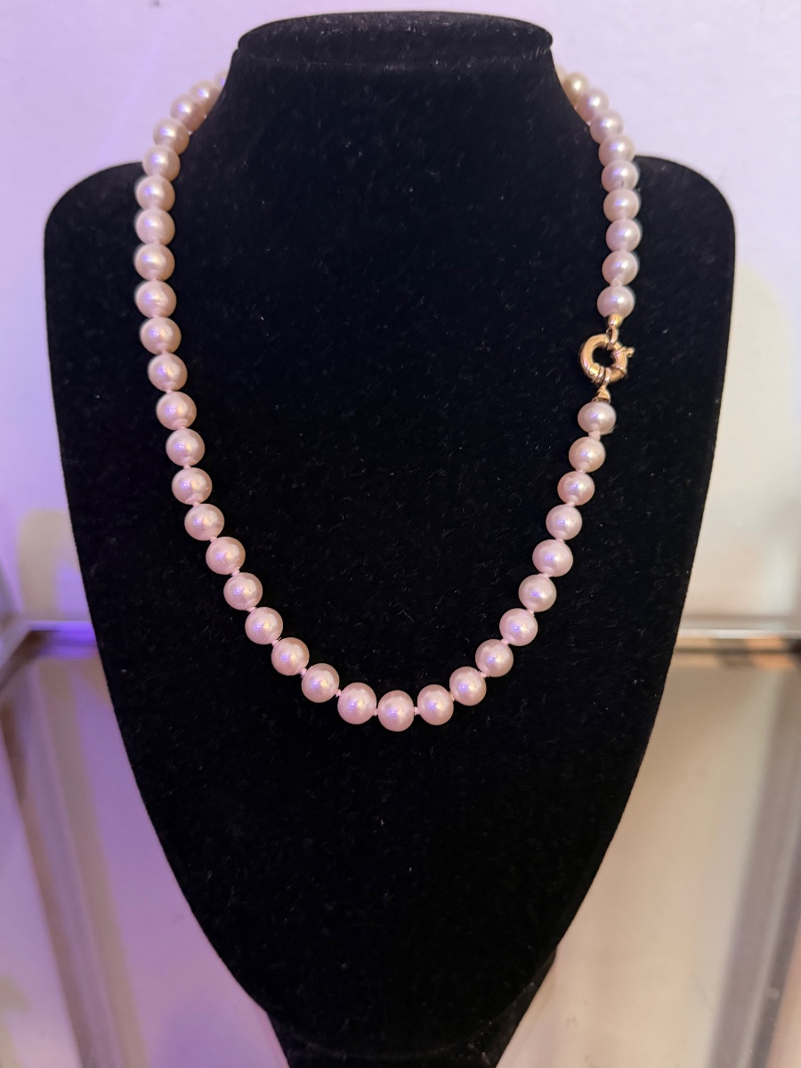 Collier choker 52 perles rondes de culture grand fermoir or 18K 46 cm-photo-3