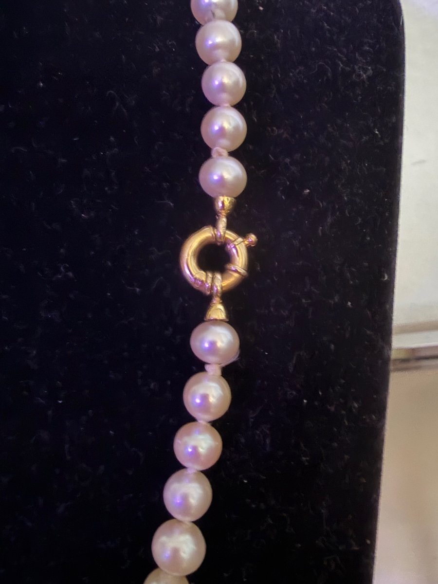 Collier choker 52 perles rondes de culture grand fermoir or 18K 46 cm-photo-4
