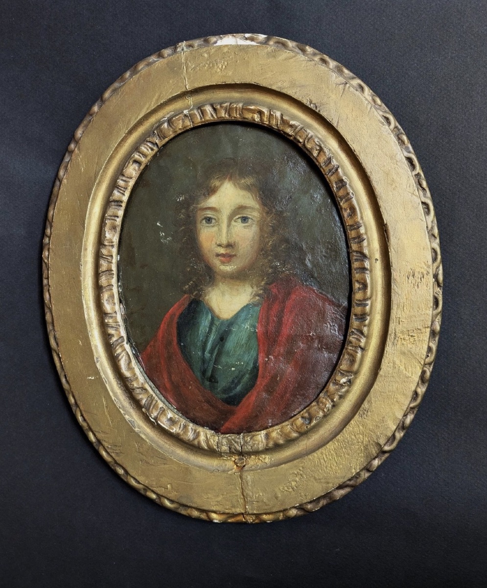 Portrait Of The Child Jesus, Oil On Copper, 18th Century - Painting 