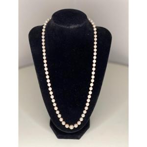 Collier 73 Perles De Culture Fermoir Argent Et Perle Art Deco 57 Cm