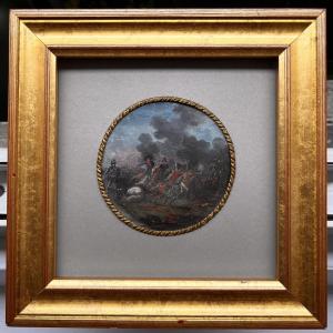 Tondo Tableau Huile Sur Toile Choc De Cavalerie Bataille Empire Peinture