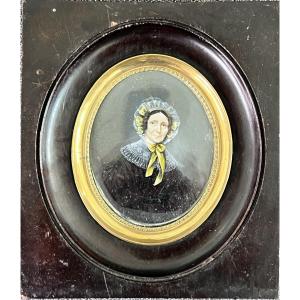 Miniature Painting Portrait Woman 19th Century