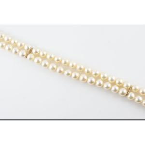 Jewelry Bracelet 2 Rows Of Cultured Pearls 18k Gold Clasp 18 Cm