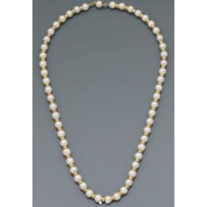 Necklace 54 Akoya Cultured Pearls Rings And 18k Gold Clasp 42.5 Cm
