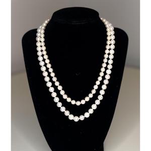 Double Row Choker Necklace 109 Cultured Pearls Silver Clasp 42 Cm