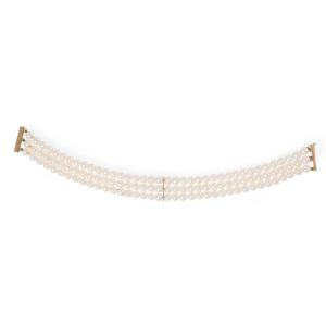 3-row Akoya Cultured Pearl Bracelet 18k Gold Setting 18.5 Cm