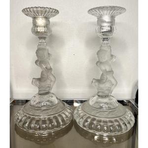 Paire De Bougeoirs Cristal De Portieux ( baccarat saint louis )