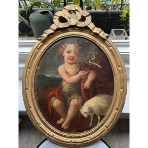 Huile sur toile peinture école du XVIII eme siècle saint Jean Baptiste