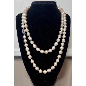 Grand sautoir collier 91 perles de culture fermoir or 750°/°° 100 cm