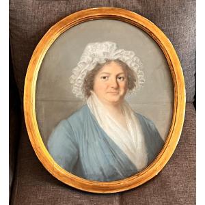 Pastel portrait de femme peinture époque révolutionnaire fin 18 ème siècle