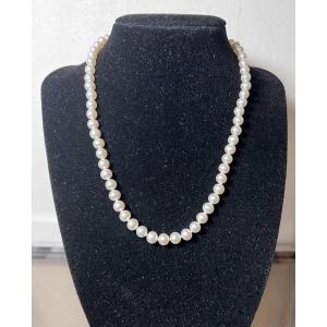 Collier choker 64 perles de culture blanche fermoir or 750°/°°  42 cm