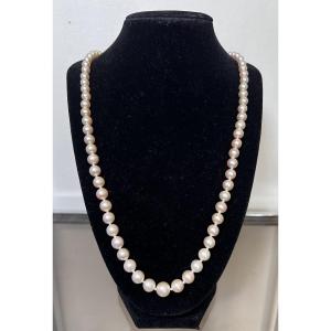 Sautoir Grand collier 93 perles de culture en chute fermoir perle et or 18K 74 cm