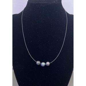 Necklace 3 Tahitian Pearls 9 Mm Silver 925°/°° 41 Cm
