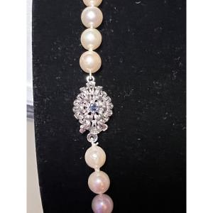 Collier 58 Perles De Culture Blanche Akoya Fermoir Or 18k Saphir 54 Cm