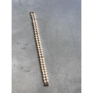 2-row Akoya Cultured Pearl Bracelet With 18k Gold Clasps And Clasp, 19 Cm