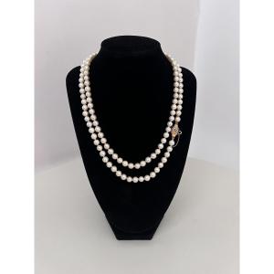 Sautoir choker 126 perles de culture fermoir or 18K  certificat LFG 93,5 cm