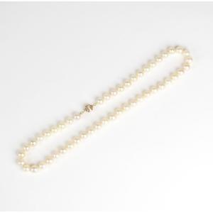 Necklace With 49 White Akoya Cultured Pearls, 750°/°° Gold Clasp, 43.5 Cm