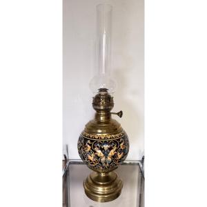 19th-century Gien Earthenware Kerosene Lamp