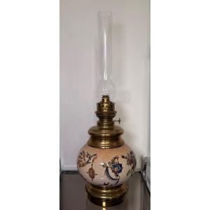 19th-century Gien Earthenware Kerosene Lamp