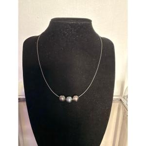 Collier 3 perles de Tahiti 9 mm argent 925°/°° 41 cm