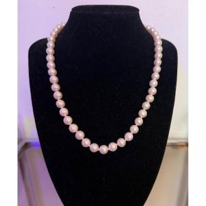 Collier choker 52 perles rondes de culture grand fermoir or 18K 46 cm
