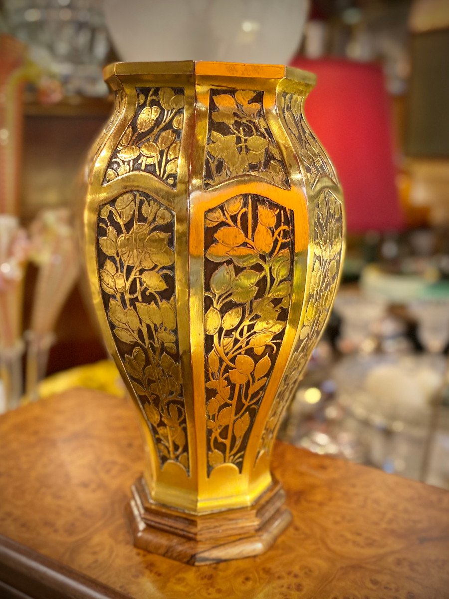 Rare Christofle Vase In Art Deco Bronze-photo-2