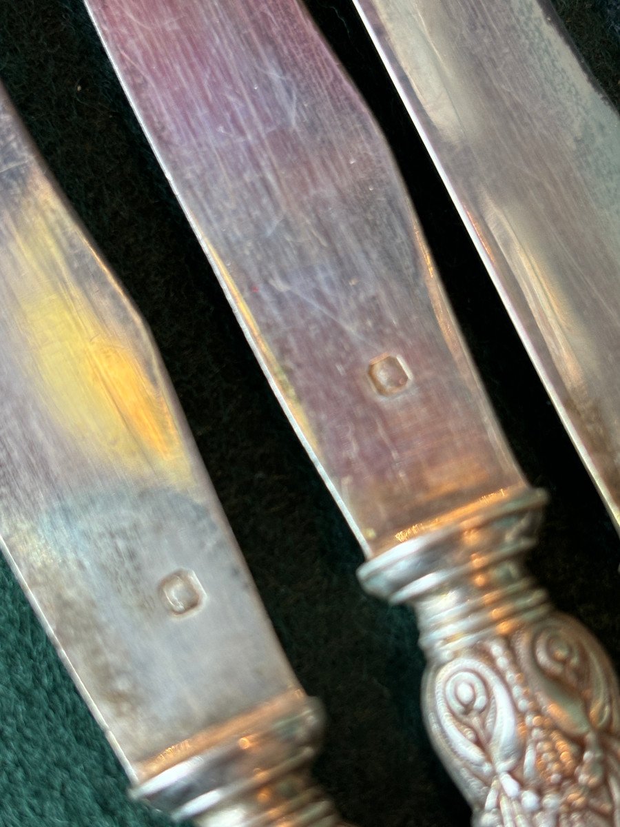 Rare série de 18 Couteaux à Dessert Manches En Nacre Lames En Argent Lg 19,5cm-photo-1