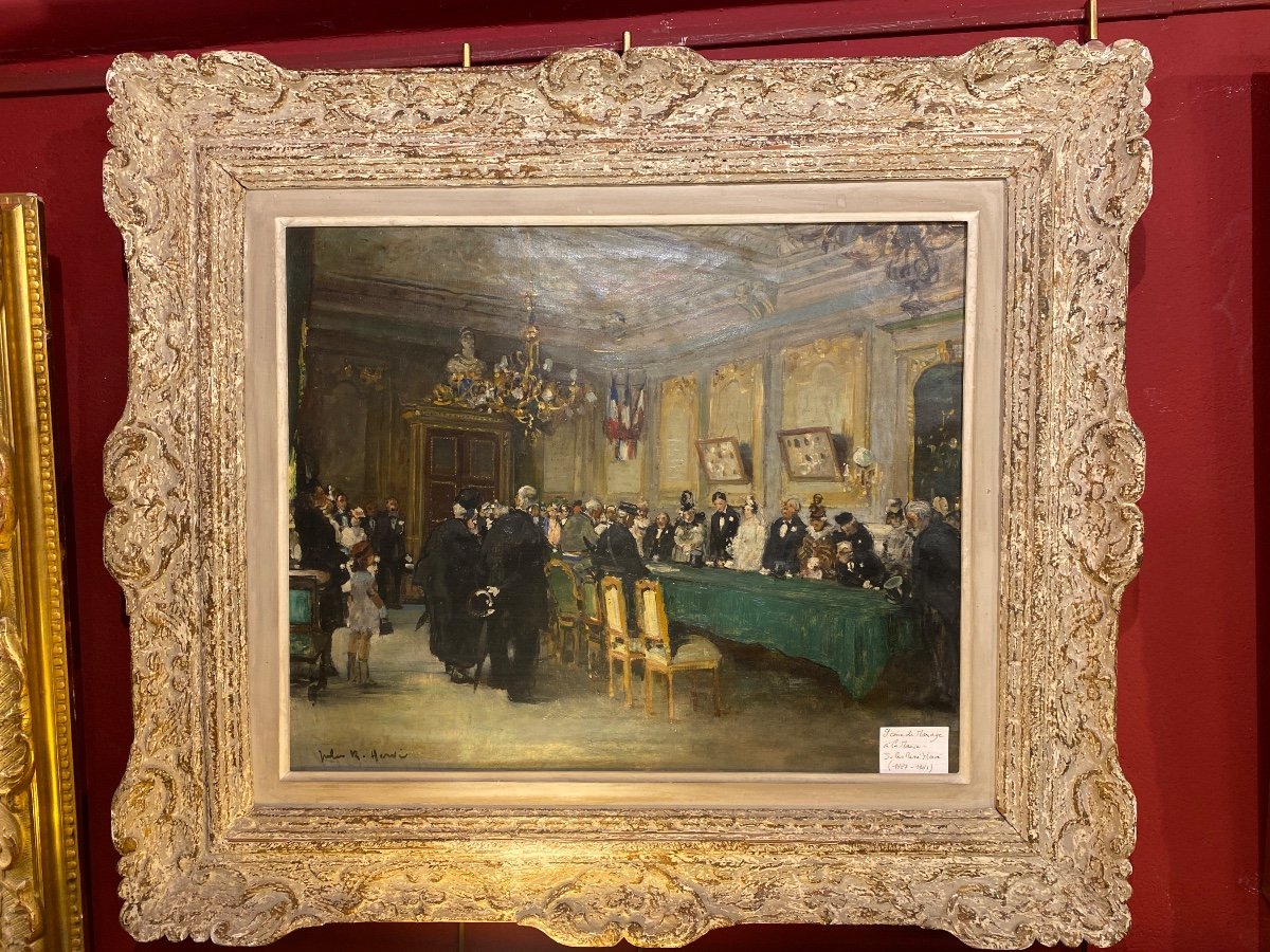 Painting By Jules René Hervé Representing A Wedding Scene