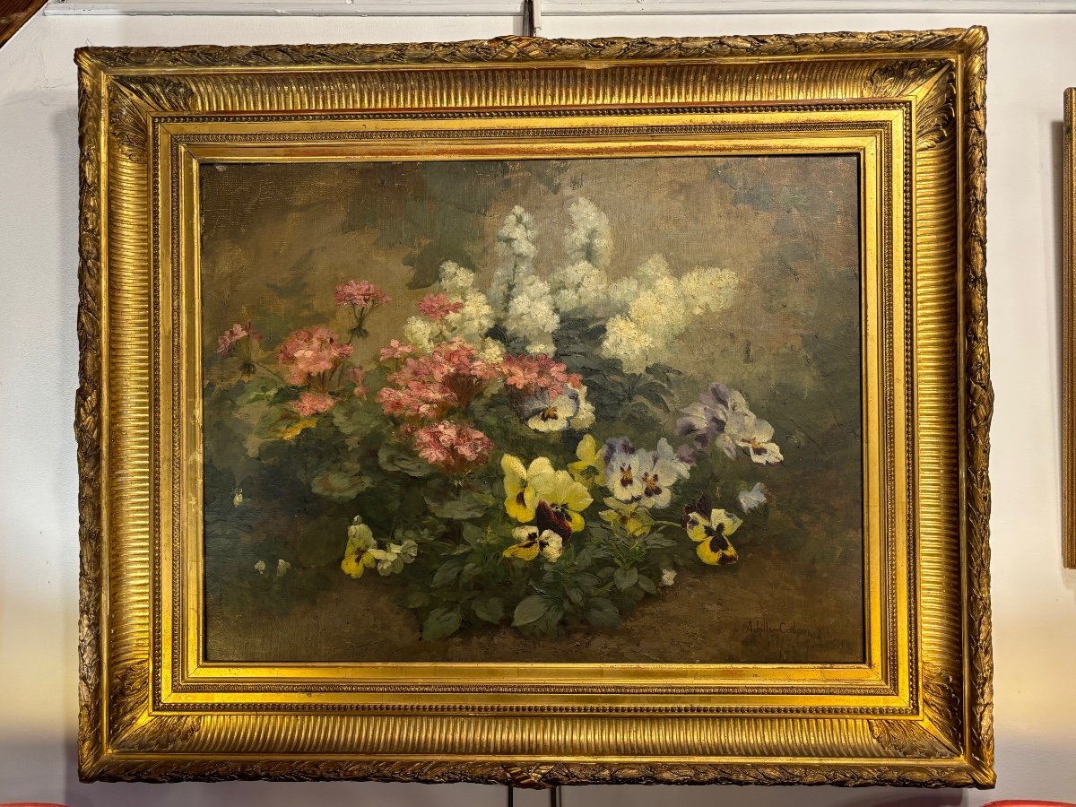 Achille Cesbron 1849 - 1913: Bouquet Of Flowers On Canvas. 85 X 70cm