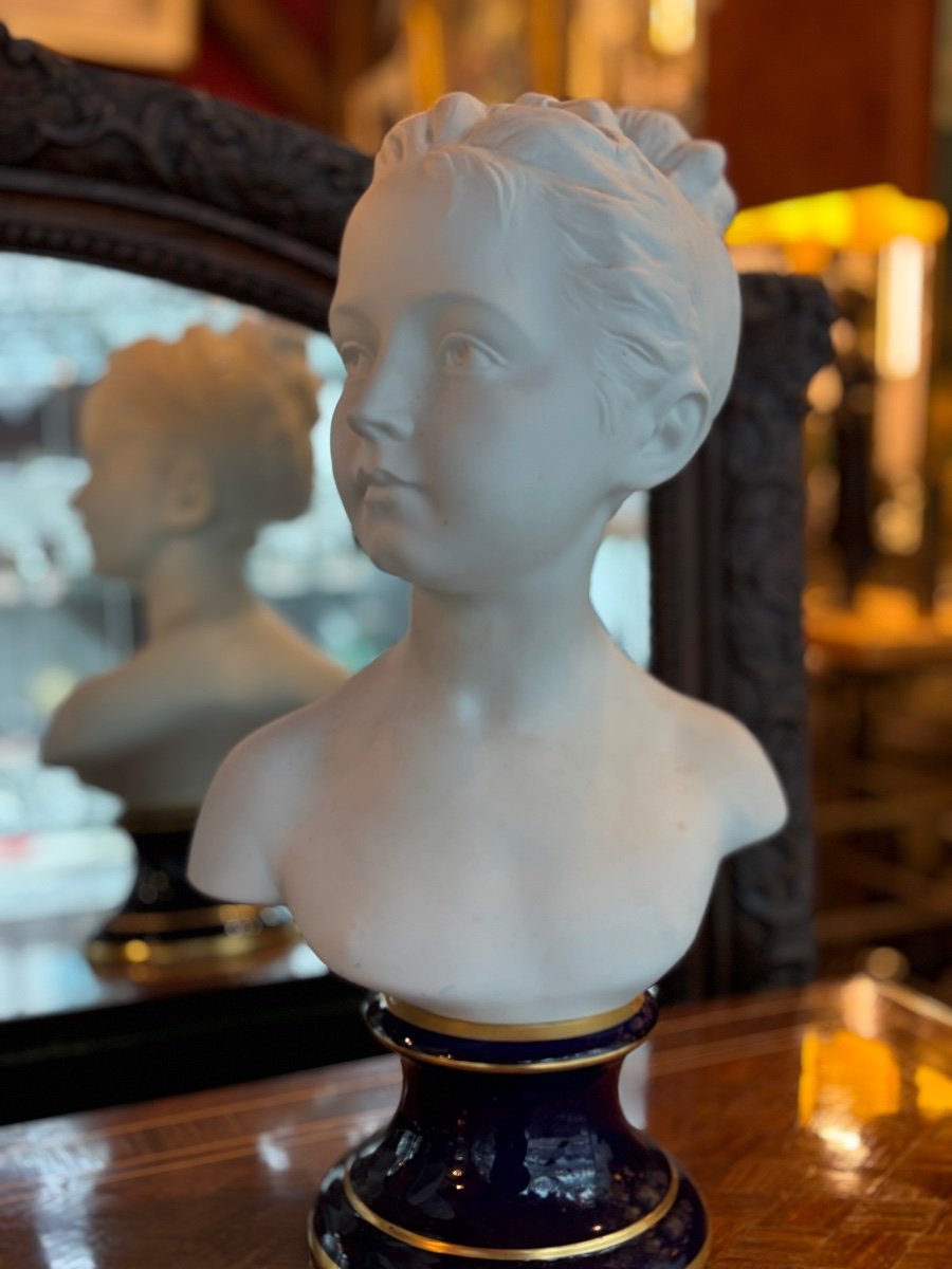 Pair Of Biscuit Busts, Height 40 Cm, The Brongniart Children, After Houdon-photo-4