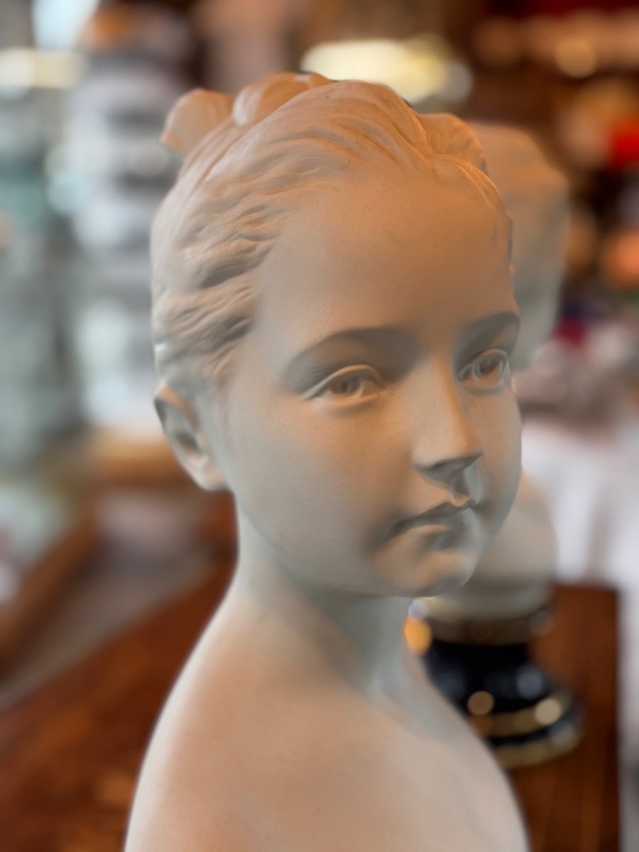 Pair Of Biscuit Busts, Height 40 Cm, The Brongniart Children, After Houdon-photo-4