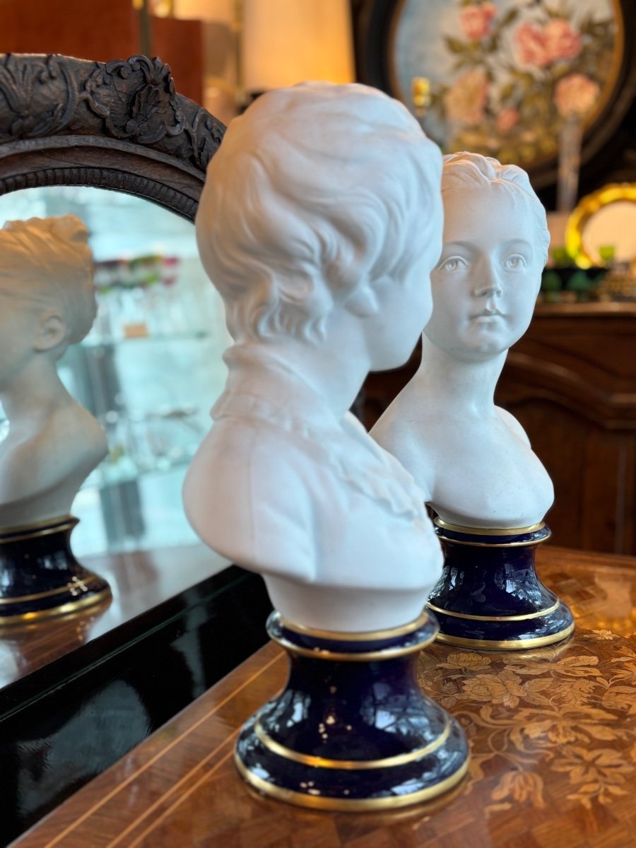 Pair Of Biscuit Busts, Height 40 Cm, The Brongniart Children, After Houdon-photo-7