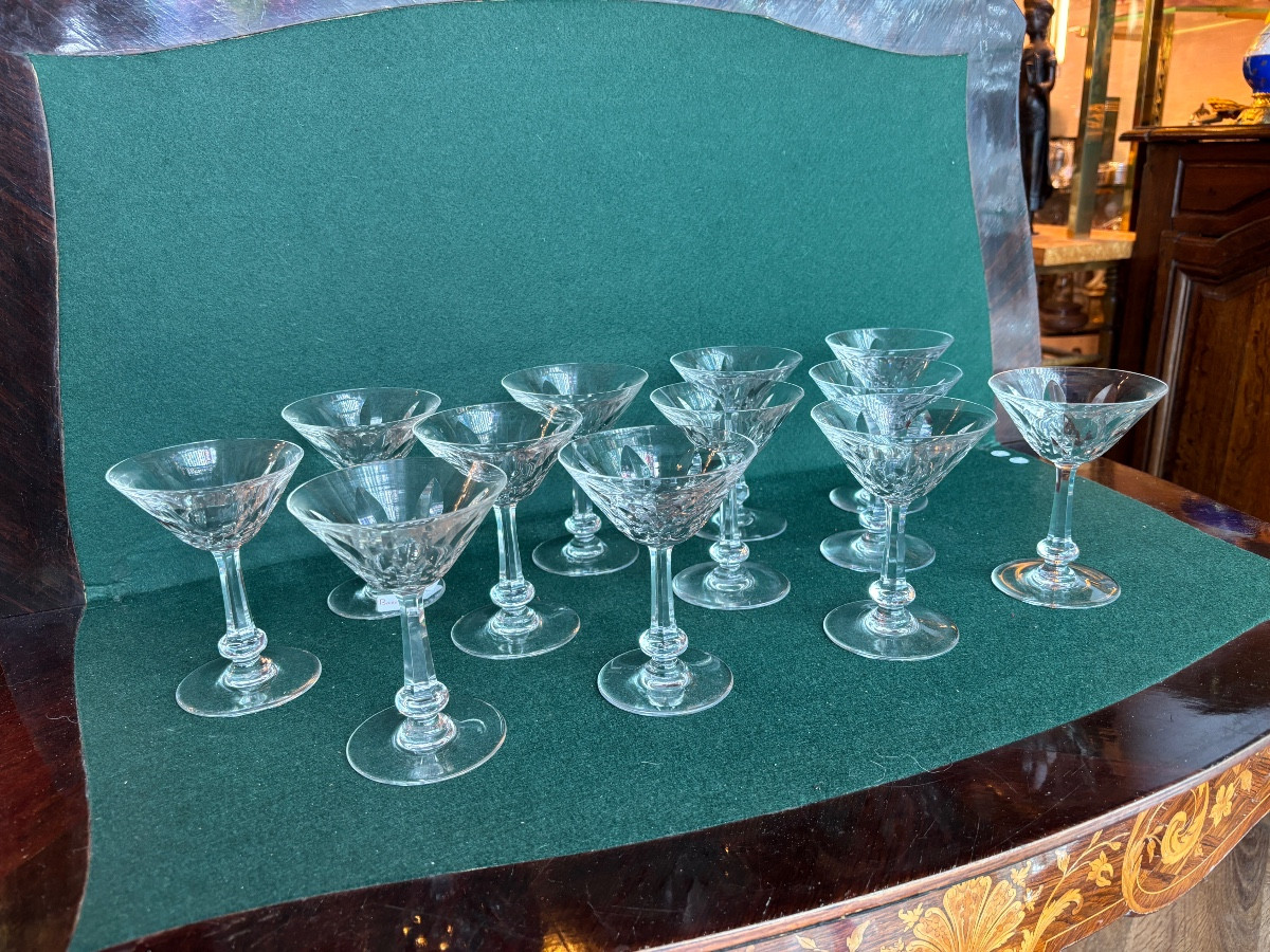 12 Baccarat Picardie Model Champagne Glasses Signed With The Stamp